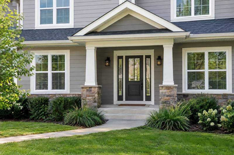 House exterior with white-trimmed windows and a covered porch